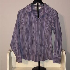 Dress Barn Women's Purple Striped Button Down Shirt